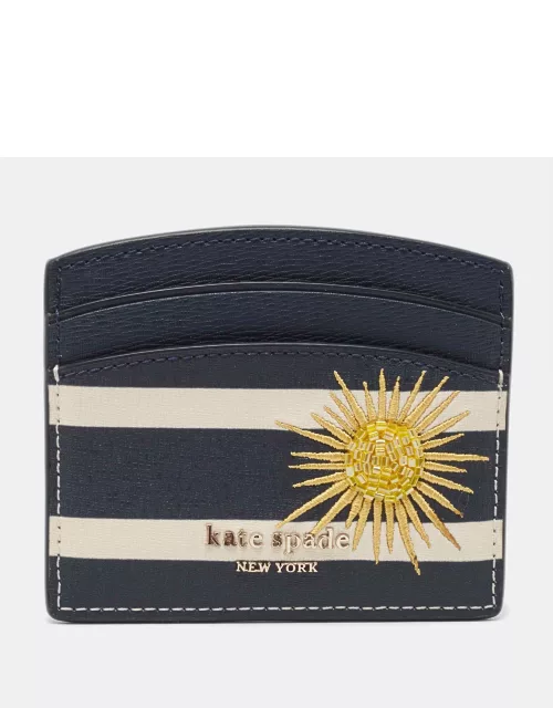 Kate Spade Navy Blue/White Stripe Leather Sunkissed Embellished Card Holder