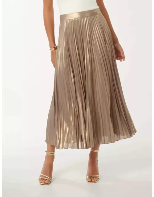 Forever New Women's Estella Metallic Pleated Maxi Skirt in Soft Gold