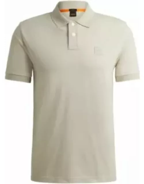Stretch-cotton slim-fit polo shirt with logo patch- Light Beige Men's Polo Shirt