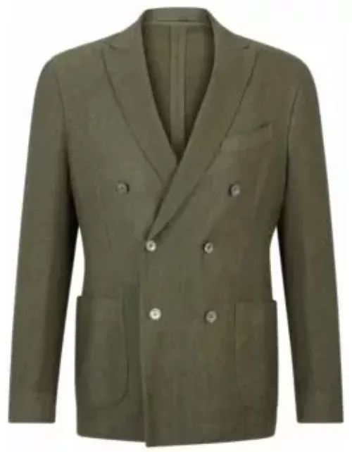 Slim-fit jacket in wool, silk and linen- Light Green Men's Sport Coat