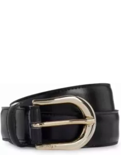 Italian-leather belt with logo-engraved buckle- Black Women's Business Belt