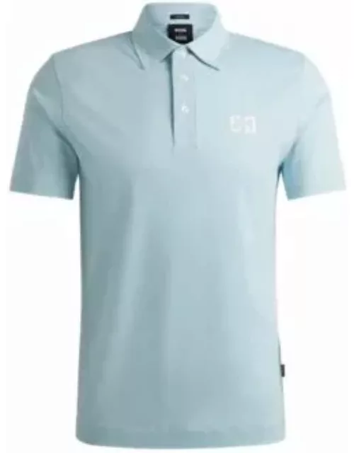 BOSS x Shohei Ohtani cotton polo shirt with monogram embroidery- Light Blue Men's Polo Shirt