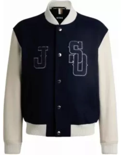 BOSS x Shohei Ohtani wool-blend baseball jacket with monogram details- Dark Blue Men's Jackets and Coat