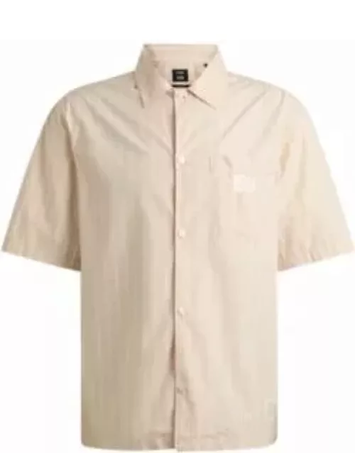 BOSS x Shohei Ohtani relaxed-fit striped cotton-poplin shirt- Light Beige Men's Short-sleeved Shirt
