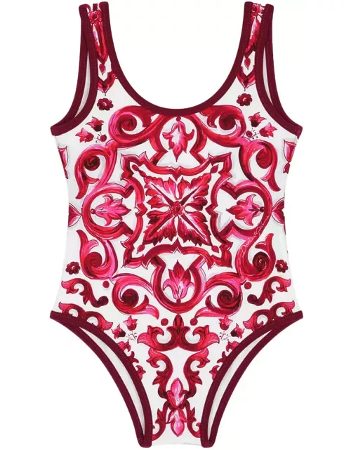 Dolce & Gabbana One Piece Swimsuit With Fuchsia Majolica Print