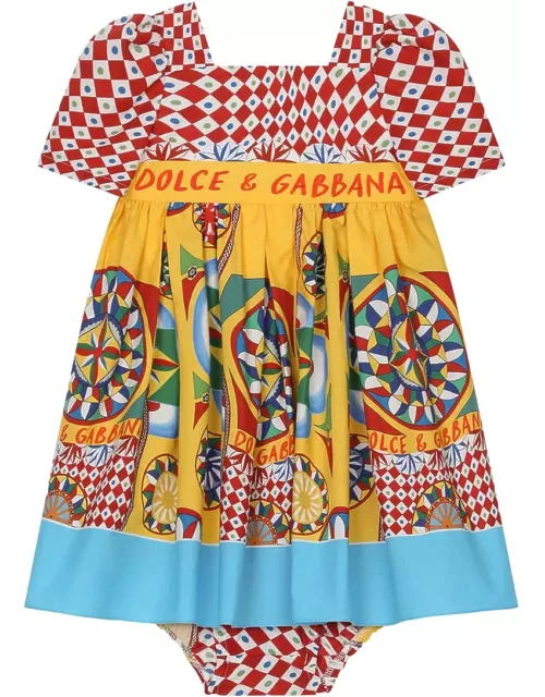 Dolce & Gabbana Short Sleeved Dress In Poplin With Cart Print