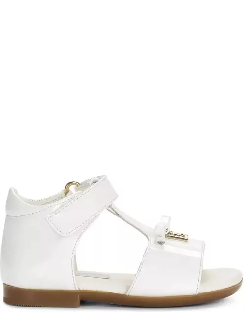 Dolce & Gabbana White Patent Leather Sandals With Dg Logo