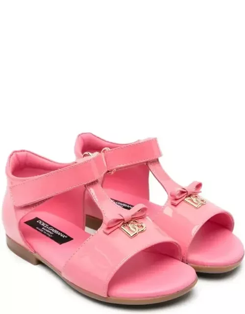 Dolce & Gabbana Blush Pink Patent Leather Sandals With Dg Logo