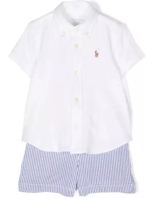 Ralph Lauren White And Light Blue Set With Shirt And Short