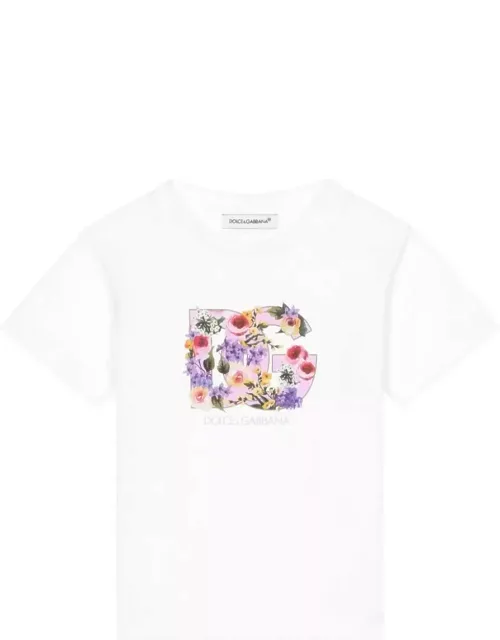 Dolce & Gabbana White T-shirt With Dg Flower Print