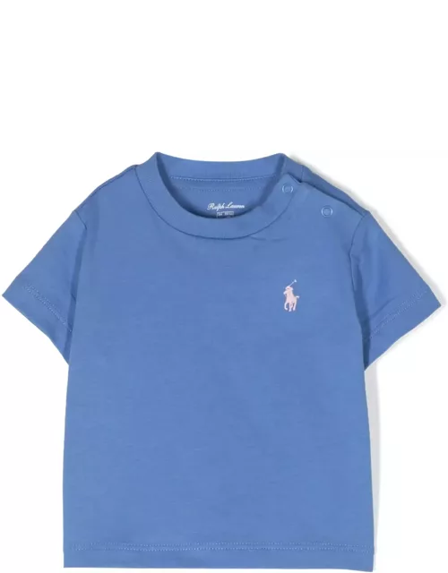 Ralph Lauren Cerulean Blue T-shirt With Pink Pony