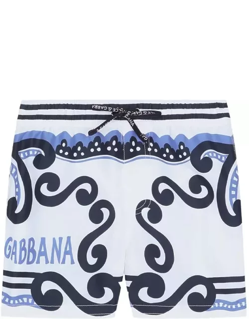 Dolce & Gabbana Nylon Swimming Shorts With Navy Print