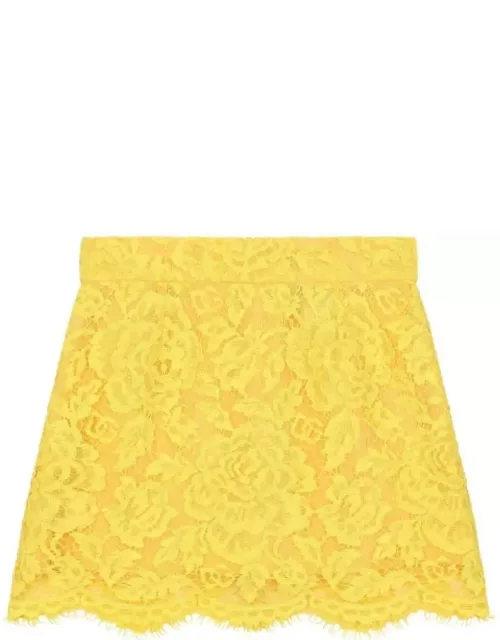 Dolce & Gabbana Short Yellow Lace Skirt