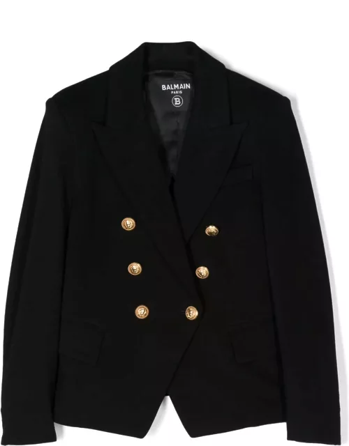 Balmain Black Double-breasted Blazer With Gold Button