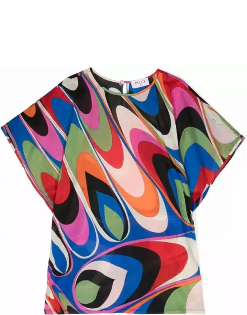 Pucci Multicoloured Waves Print Short Sleeved Dres