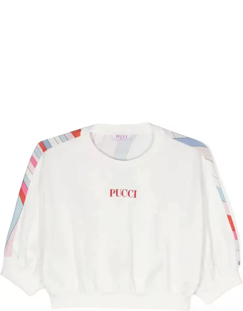 Pucci White Sweatshirt With Front Logo And Back Iride Print
