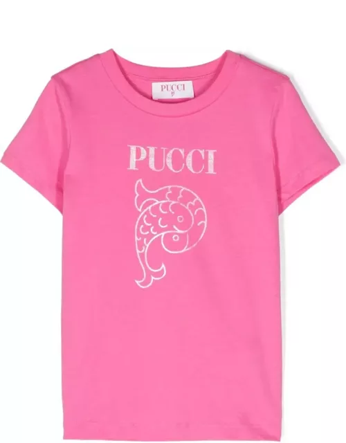 Fuchsia T-shirt With Pucci P Print