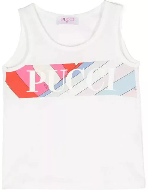 White Tank Top With Pucci Print On Iride Band