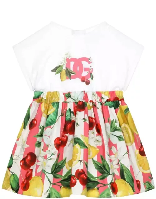 Dolce & Gabbana Jersey And Poplin Dress With Lemon And Cherry Print