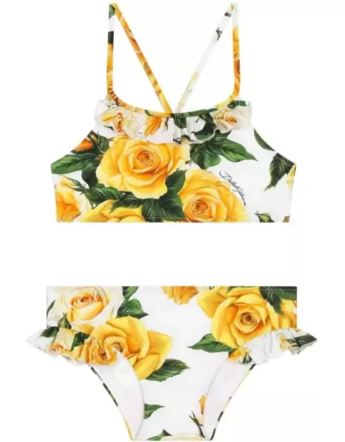 Dolce & Gabbana Bikini In Lycra With Yellow Rose Print