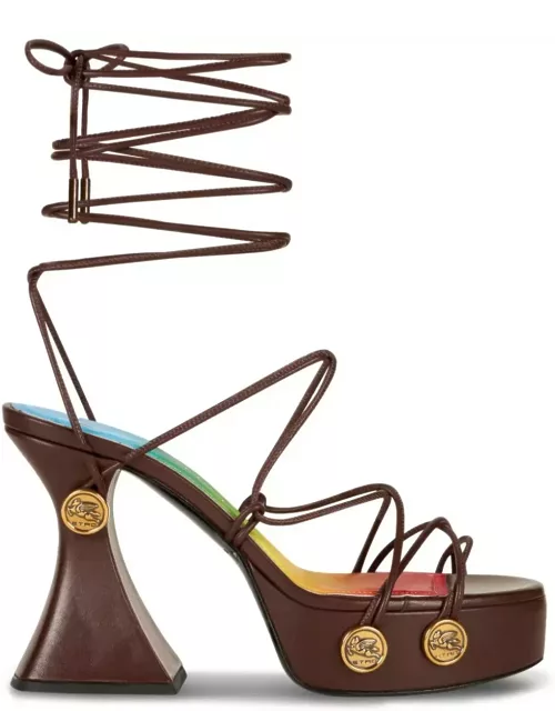 Etro Brown Platform Sandals With Straps And Stud