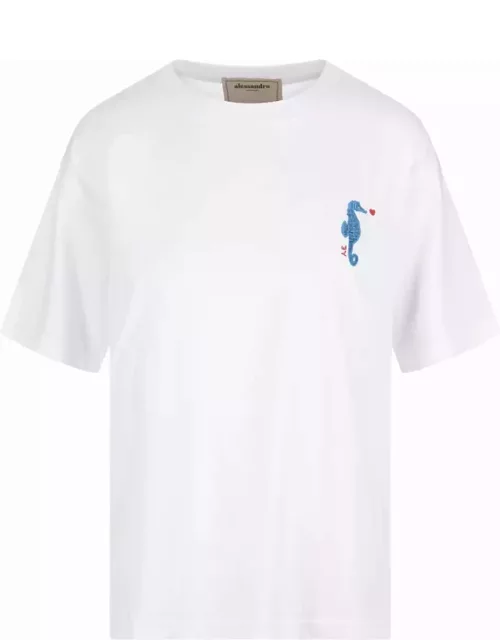 Alessandro Enriquez White T-shirt With Seahorse Embroidery