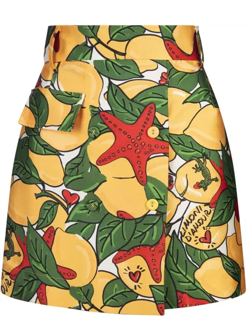 Alessandro Enriquez Short Skirt With Lemons Print