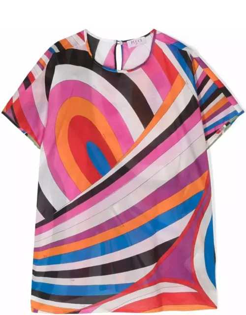 Pucci Short Sleeved Dress With Purple/multicolour Iride Print