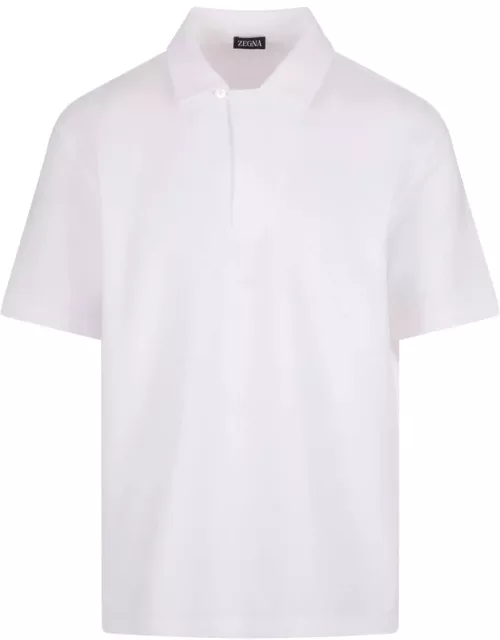 Zegna White Honeycomb Cotton Polo Shirt