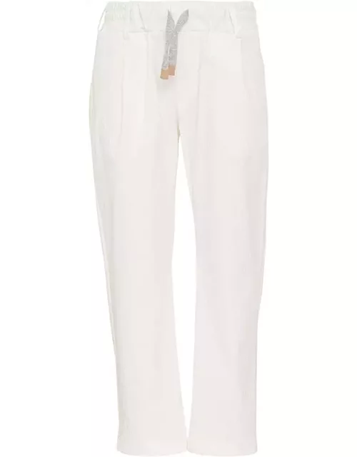 Eleventy White Joggers Pants With Contrasting Drawstring