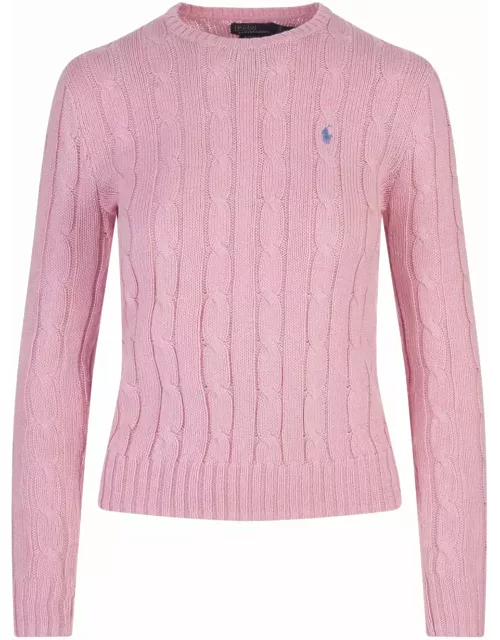Ralph Lauren Crew Neck Sweater In Pink Braided Knit