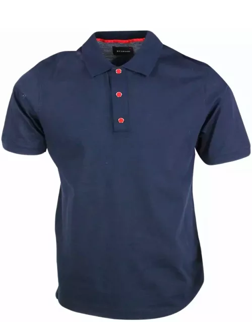 Kiton Short-sleeved Polo Shirt In Very Soft Piqué Cotton With Closure With Three Automatic Buttons With Logo