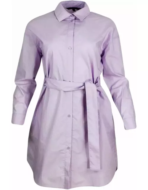 Armani Collezioni Dress Made Of Soft Cotton With Long Sleeves, With Button Closure On The Front And Belt.