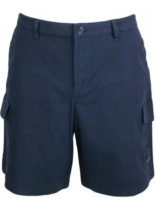 Armani Collezioni Stretch Cotton Bermuda Shorts, Cargo Model With Large Pockets On The Leg And Zip And Button Closure