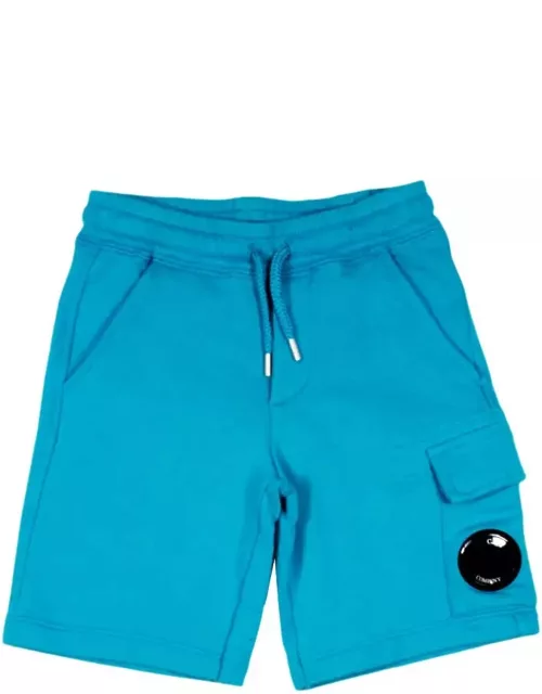 C.P. Company Bermuda Shorts In Cotton Fleece With Drawstring At The Waist And Pocket With Lens On The Leg