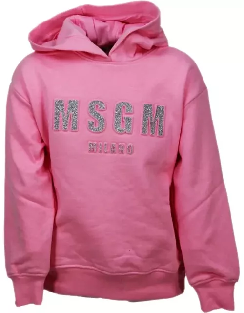 MSGM Long-sleeved Hooded Sweatshirt With Embossed Writing With Lurex
