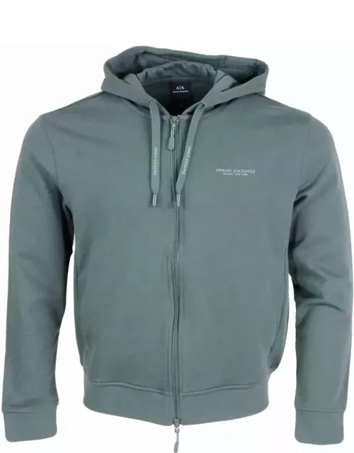 Armani Collezioni Long-sleeved Full Zip Drawstring Hoodie With Small Logo On The Chest