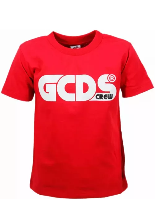 GCDS Short Sleeve Crewneck T-shirt With Logo And Fluorescent Lettering