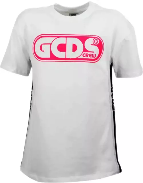 GCDS Short Sleeve Dress With Fluo And Lurex Writing