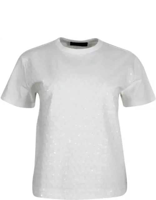 Fabiana Filippi Crew-neck, Short-sleeved T-shirt Made Of Soft Cotton Embellished With Sequin Applications That Give A Three-dimensional Effect To The Garment.