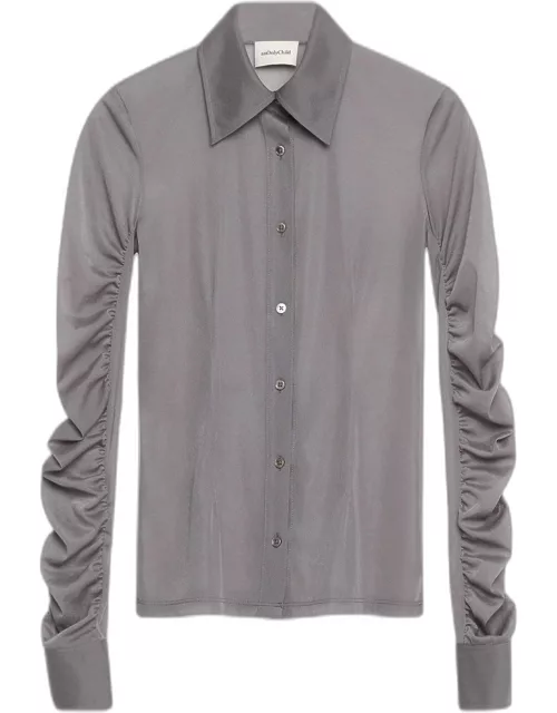 Luidas Semi-Sheer Ruched Sleeve Shirt