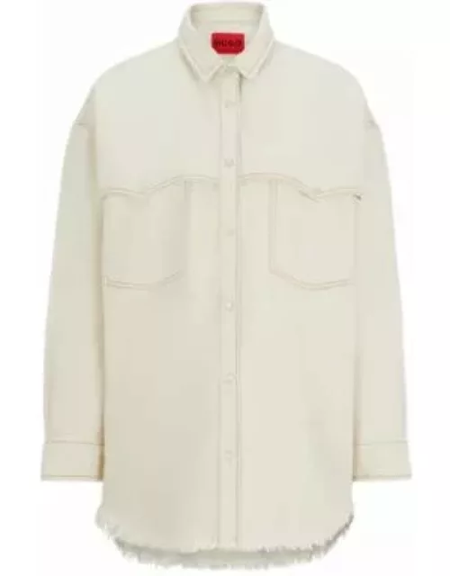 Loose-fit overshirt in ecru rigid denim- White Women's Jackets and Coat