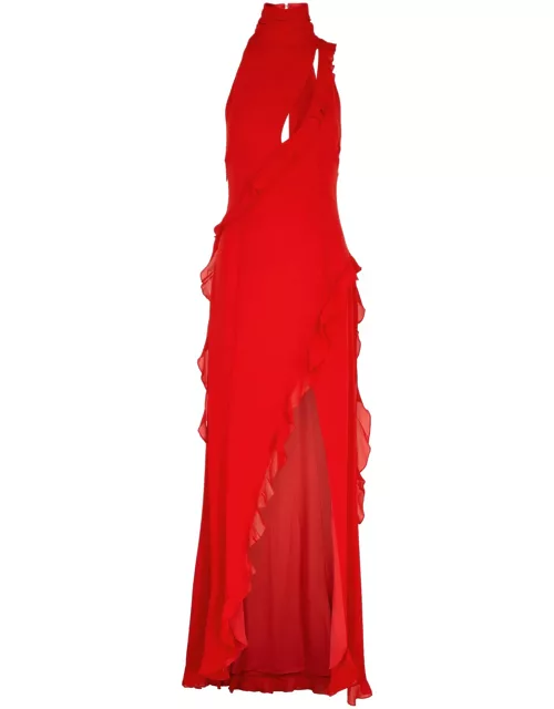 DE LA Vali Parfait Ruffled Chiffon Maxi Dress - Red - 10 (UK10 / S)