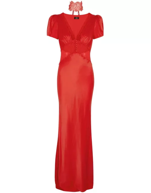 DE LA Vali Pavlova Lace and Satin Maxi Dress - Red - 10 (UK10 / S)