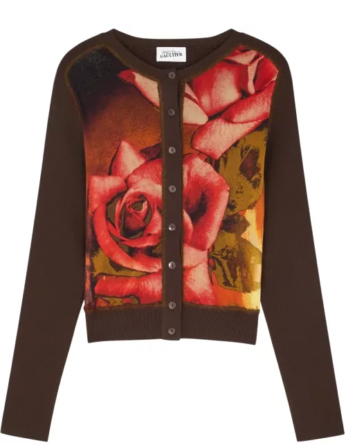 Jean Paul Gaultier Roses Printed Tulle and Knitted Cardigan - Brown - L (UK14 / L)