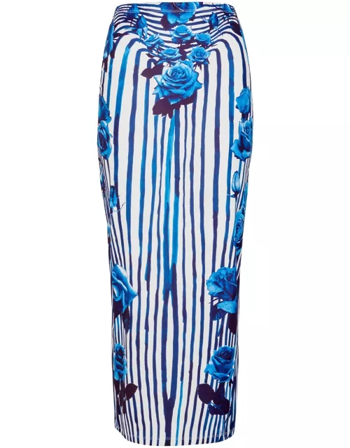 Jean Paul Gaultier Flower Body Morphing Stretch-jersey Midi Skirt - Blue - L (UK14 / L)