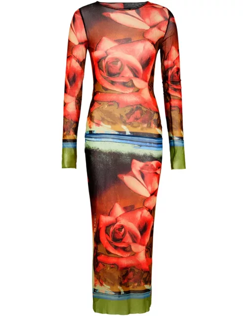 Jean Paul Gaultier Roses Printed Tulle Midi Dress - Multicoloured - M (UK12 / M)