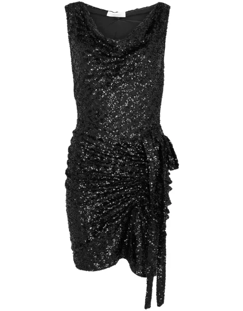 Rabanne Ruched Sequin Mini Dress - Black - 36 (UK8 / S)