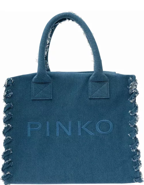 Pinko Cotton Denim Tote Bag With Logo