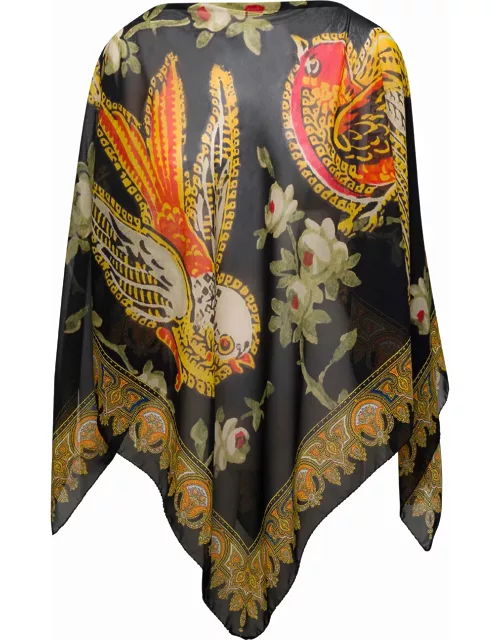 Black Cape With Straight Neckline And Graphic Print In Silk Woman Etro